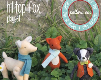 PDF Pattern - 'Hill Top Fox - Pattern One' - Felt Badger, Deer and Fox Softie - Instant Digital Download - Plush Children's Toy