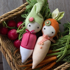PDF Pattern - 'Sprouts' - Carrot and Radish Softie Dolls  - Instant Digital Download - Plush Children's Toy