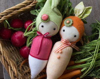 PDF Pattern - 'Sprouts' - Carrot and Radish Softie Dolls  - Instant Digital Download - Plush Children's Toy