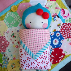 PDF Pattern - &#39;Baby Mine&#39; - Small Baby Doll Softie with Mini Wrap-around Quilt  - Instant Digital Download - Plush Children&#39;s Toy