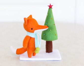 PDF Pattern - 'Christmas Tree for Kip' - Felt Fox and Christmas Tree  Softie - Instant Digital Download - Plush Children's Toy