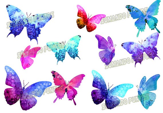 Download Clipart Purple And Blue Butterfly Watercolor Clipart Png Etsy