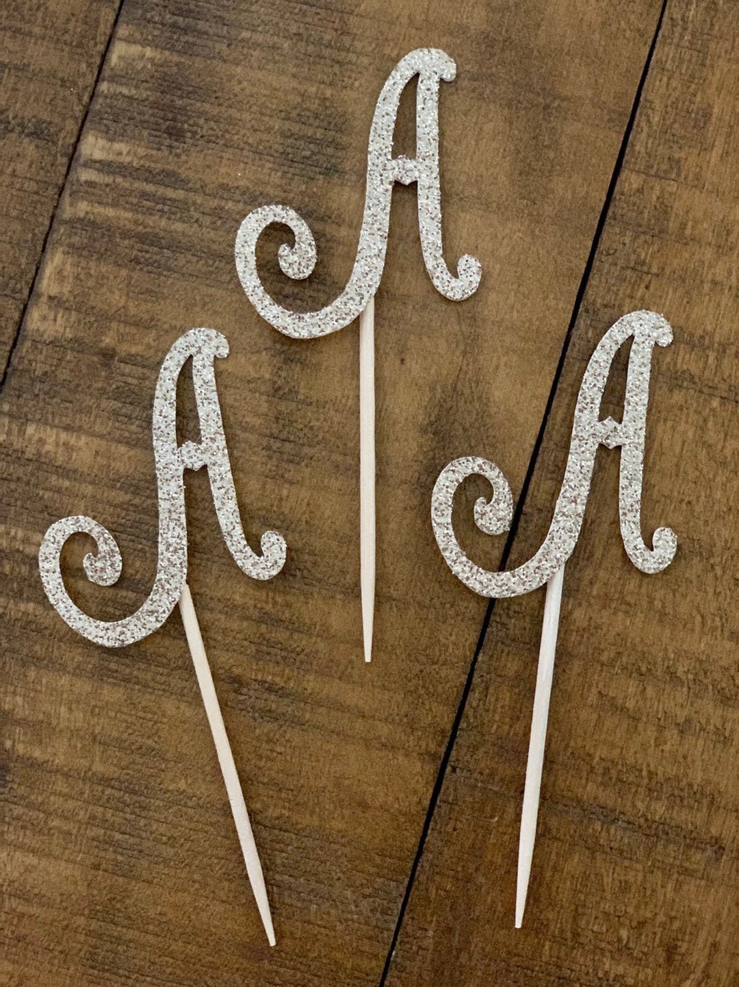 12 CT Script Letter Cupcake Toppers / Monogram Cupcake Topper Etsy