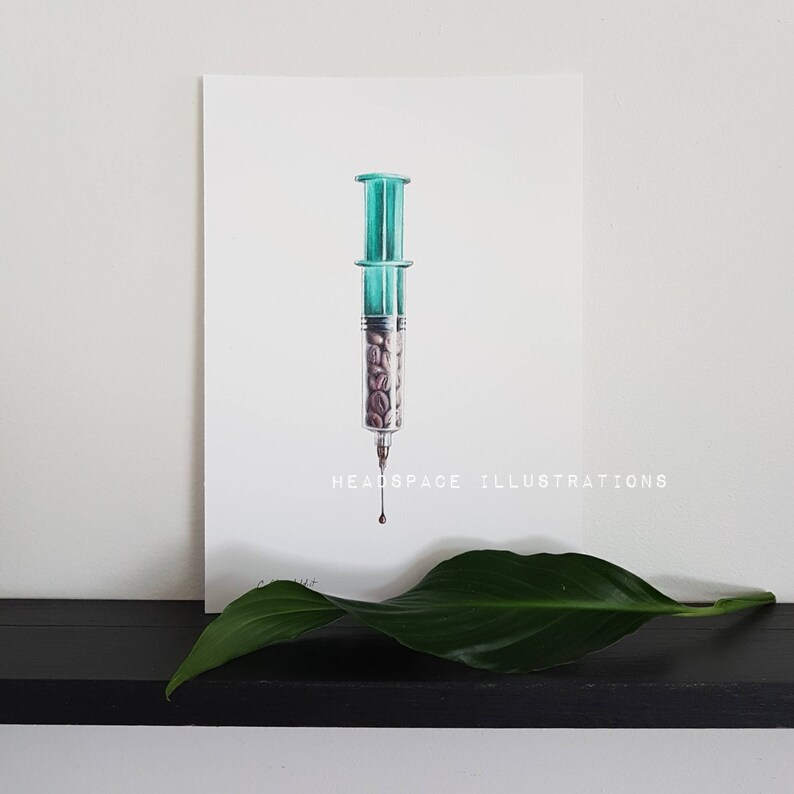 ORIGINAL Coffee Addict Colored Pencil Art by Headspace Illustrations