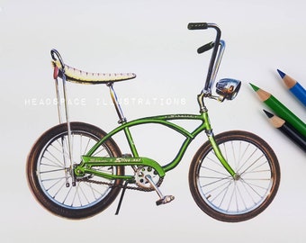 Schwinn Sting Ray Vintage Bike Green Retro Bicycle Art Print from an Original by Headspace Illustrations