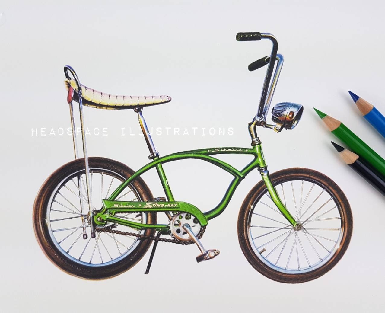 Schwinn Sting Ray Vintage Bike Green Retro Bicycle Art Print Schwinn Sting Ray Vintage Bike Green Retro Bicycle Art Print
