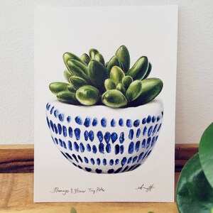 ORIGINAL 5x7 Cactus Plant in Pottery Colored Pencil Art by Headspace Illustrations