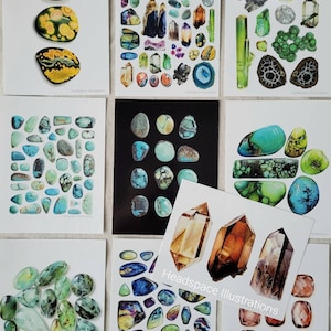 Lot de 10 cartes de correspondance plates non pliables en cristal et minéraux par Headspace Illustrations