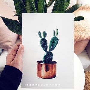 ORIGINAL 7x10 Cactus in Copper Planter Colored Pencil Art by Headspace Illustrations