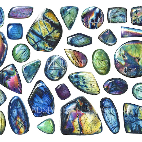 Labradorite Spectrolite Colored Pencil Art Print by Headspace Illustrations