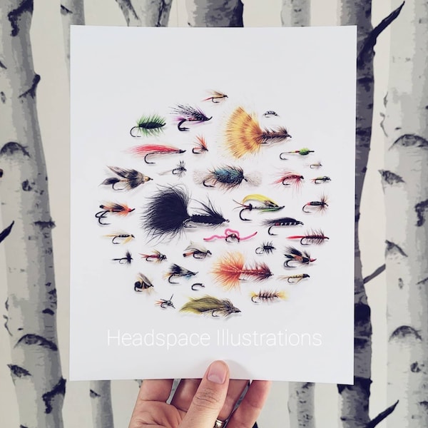 Fishing Flies Art Print from an Original by Headspace Illustrations