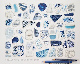 Sea Pottery Colored Pencil Art Print by Headspace Illustrations