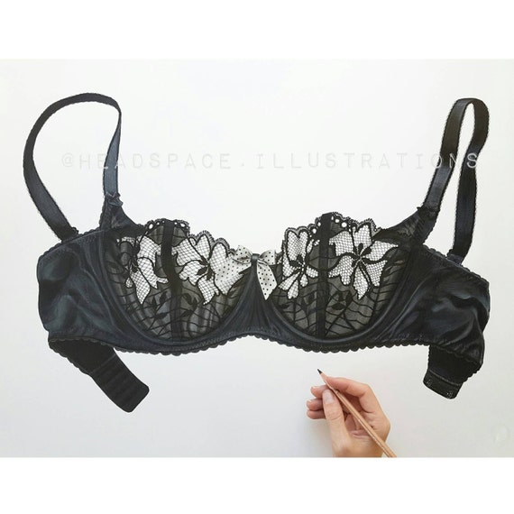Black Lace Satin Silk Bra Lingerie Boudoir Dressing Room Colored Pencil Art Print By Headspace Illustrations