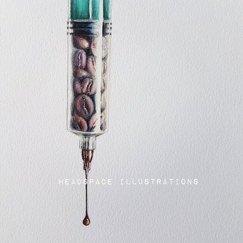 ORIGINAL Coffee Addict Colored Pencil Art by Headspace Illustrations