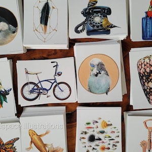 SURPRISE Card LOT Aléatoire Non Pliable Plat Vierge Cartes de notes Carte postale Merci Cadeau Crayon de couleur par Headspace Illustrations