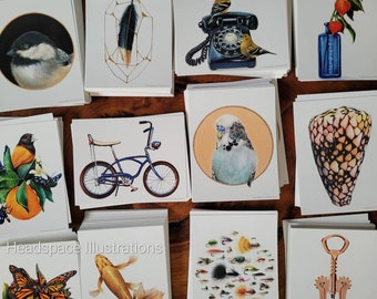 SURPRISE Card LOT Random Non-Folding Flat Blank Notecards Greeting Postcard Thank you Gift Colored Pencil by Headspace Illustrations