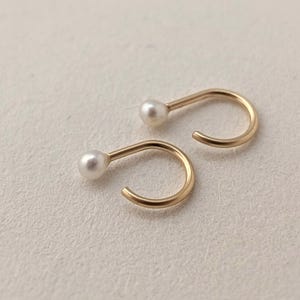 Tiny pearl Hoop Earring - Open Hoop Ear Hugger in Three Sizes, Reverse Hoop, half-hoop earrings, Ear Hugging Hoops, Open Ear Hugger Earrings