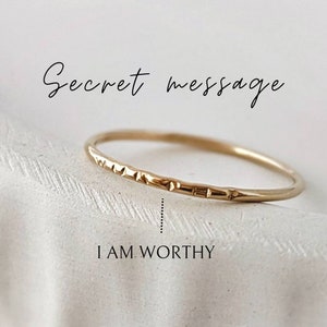 I am worthy ring, Worthy jewelry, secret message ring, gift for her, gold filled stackable ring, hidden message ring, selflove jewelry