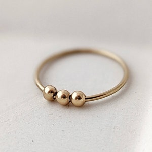 Plain stress-relief ring with beads, ring with spinning bead, ring for relaxation, gold filled anti-anxiety ring, ring for ADHD, fidget ring