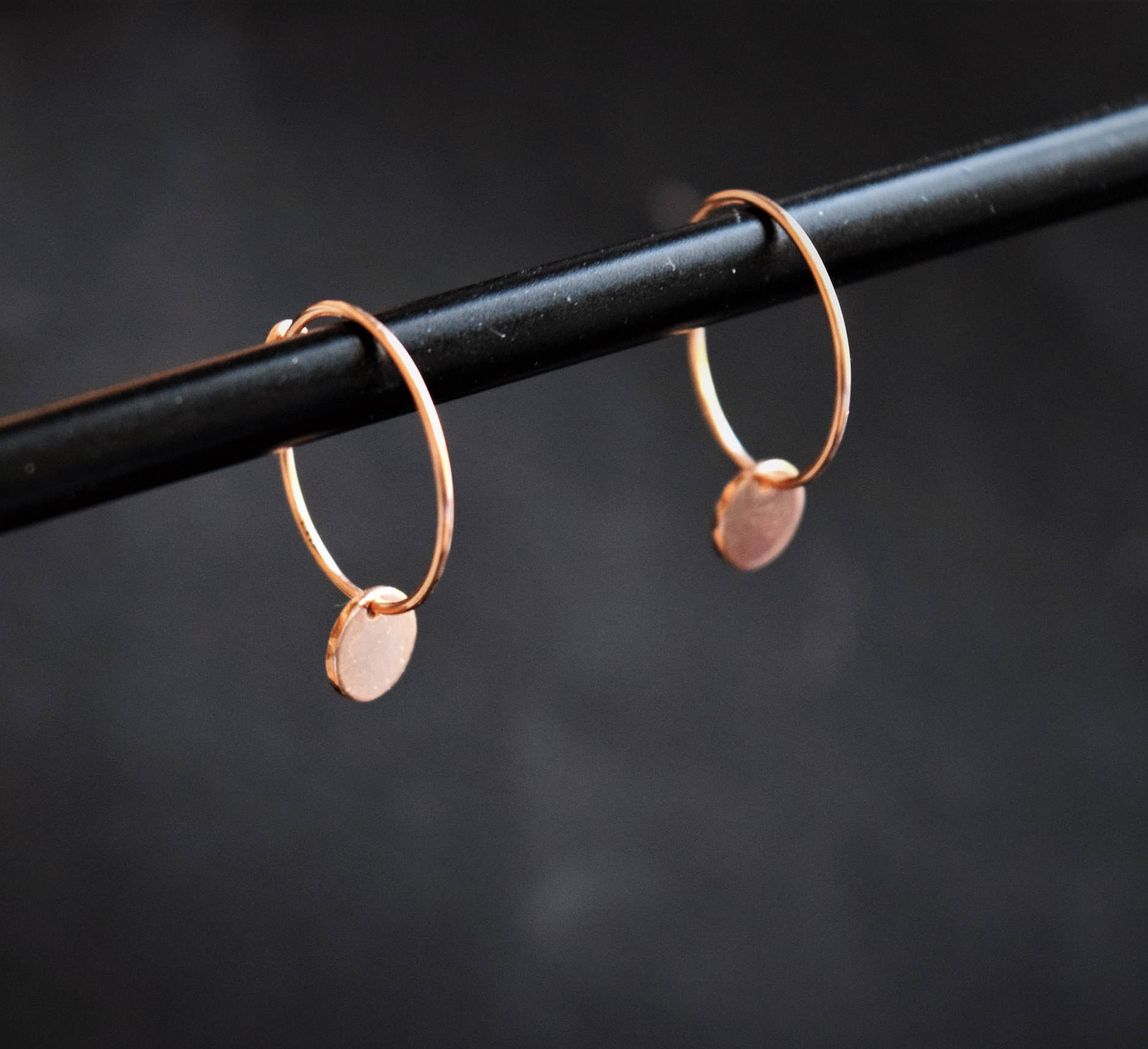 Hoop earrings. Rose gold filled creole earrings. Loop earrings. Rose gold Ring earrings. Rose gold disc earrings. Hoop and disc earrings.