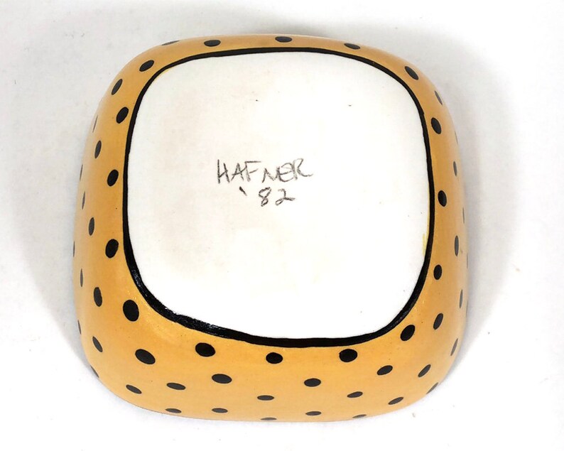 \u201cCarnival\u201d handmade porcelain Post-Modern Design Rosenthal Flash Dorothy Hafner festive square bowl 5\u201d signed and dated