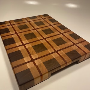 READY TO SHIP Large Handmade Plaid Butcher Block Cutting Board Walnut Maple Cherry Padauk