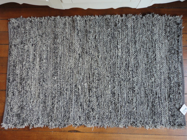 Handwoven Fuzzy Rug By Ability Weavers In Black And White 28x46 Inches F1061