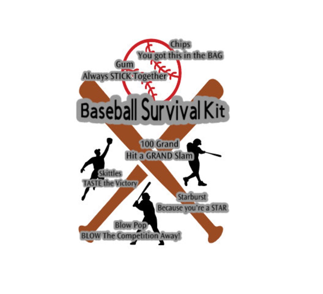 Baseball Survival Kit 3.5X5 Inch Matte Sticker for Gift Bag or Etsy