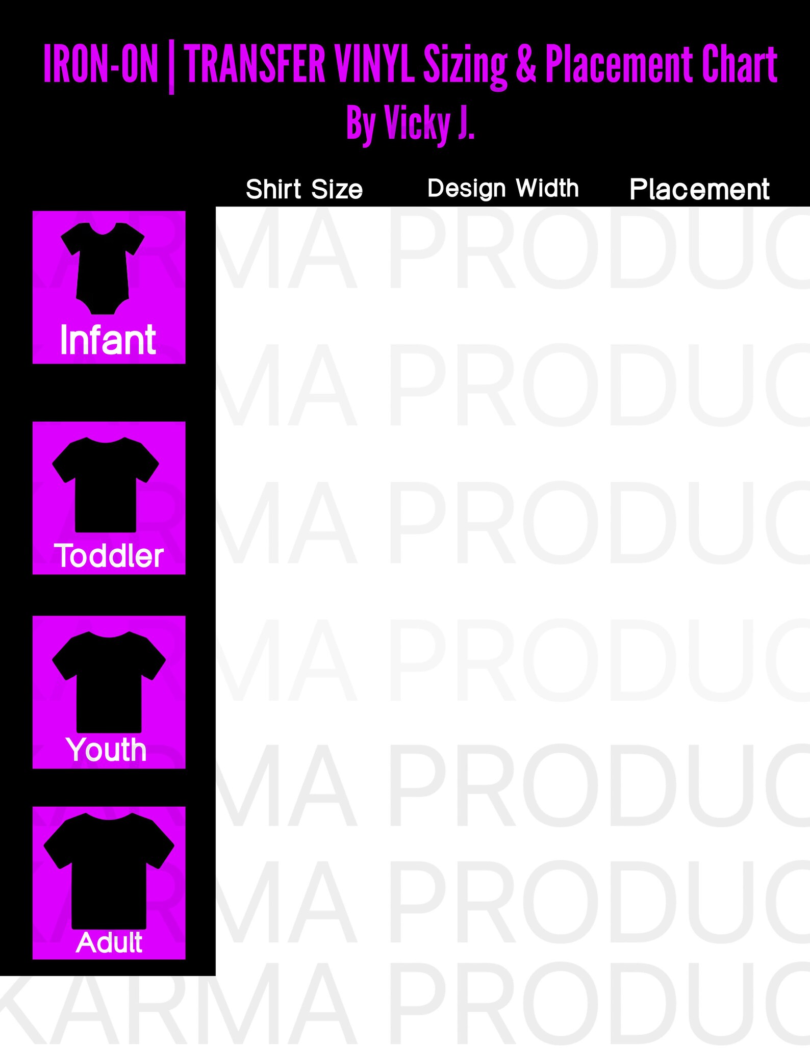 Decal Sizing Guide/chart for HTV Vinyl Tshirt Design Size Etsy Australia