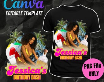 Pool Party Birthday Template Bundle – Canva Editable – Shirt, Banner, Cup