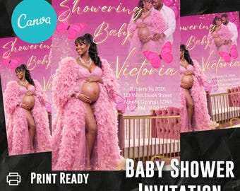 DIY | Canva | Baby Shower | Baby Girl | Pink| Invitation | Game | Flyer | Editable | Instant Download