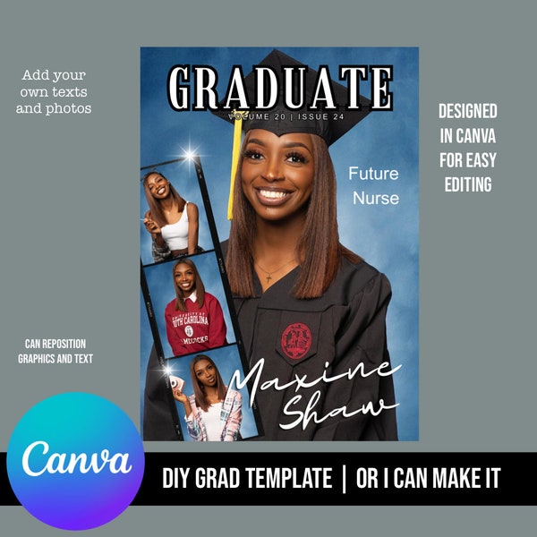 DIY | Custom | Senior | Grad | Graduation | Class of 2023 | Invitation | Announcement | Magazine | Cover | Template | PNG | Design