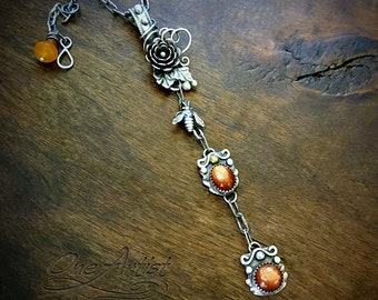 Honey Drops Necklace, bee, sterling silver, sunstones