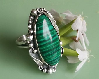 Floral Cultured Malachite Ring