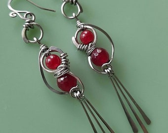Red Jade Dangle Earrings