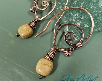 River Rock Spiral Earrings,Made to order- hoops, dangle, wire wrapped copper, silver, stainless steel, rose gold, or 14k gold