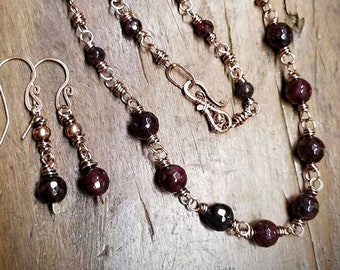 Almandine Garnet Necklace, Earrings /set