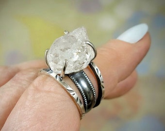 Pakimer Diamond Ring, double terminated raw crystal