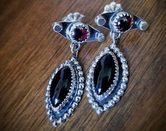 Black Onyx & Garnet Earrings