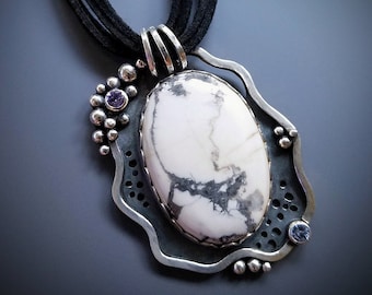 Howlite Pendant, w/ Amethyst & Topaz