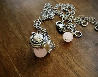 Rose Quartz Fire Charm, Hinged Necklace