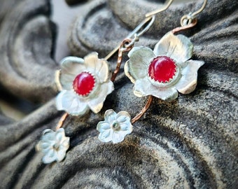 Dogwood Blossom Earrings, pink chalcedony