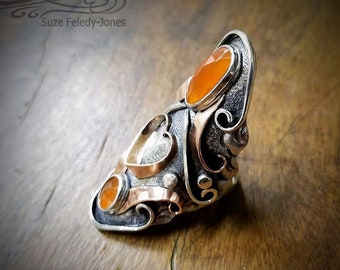 Irresolute Love, 2 Stone, Carnelian, mixed metal Ring