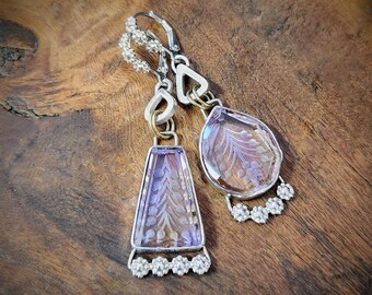 Ametrine Intaglio Earrings, mixed metal, silver & 18k gold