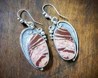 Red Striped Jasper Earrings, sterling silver