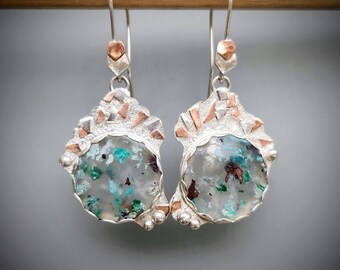 Confetti Earrings, Chrysocolla & Copper in Chalcedony