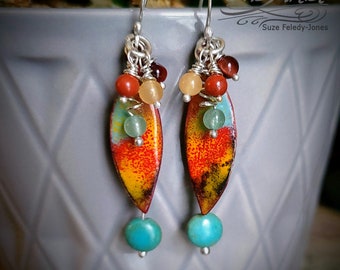 Color Splatter Earrings, multi gemstones