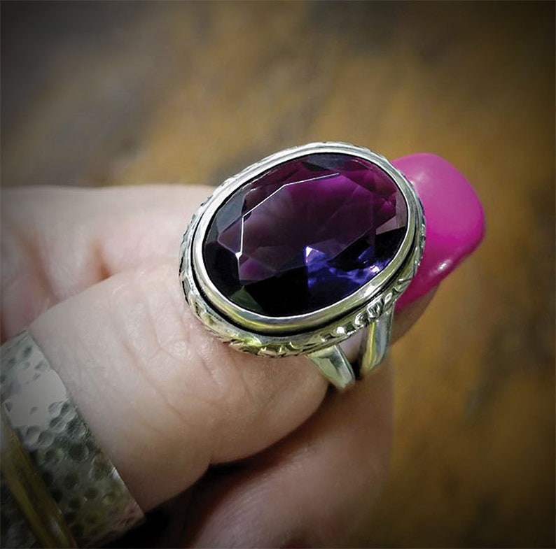 Siberian Amethyst Statement Cocktail Ring Deep Purple 16 Etsy