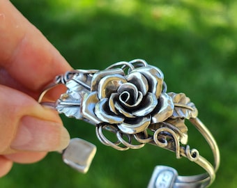 Rose Cuff Bracelet, sterling silver