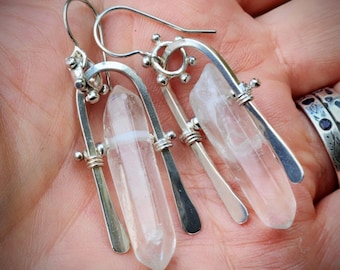 Raw Quartz Crystal Point Earrings
